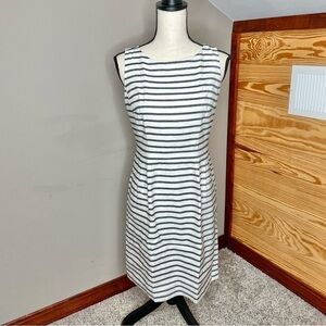 Ann Taylor Loft Grey White Stripe Linen Blend Sleeveless Mini Dress 4 NWT